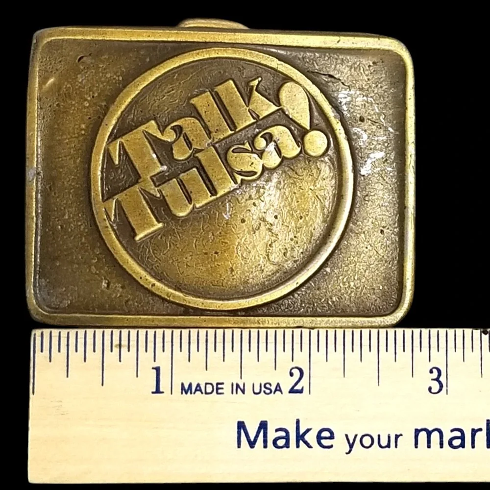 B & F Buckles Belt Buckle Talk Tulsa‎ Vintage Brass Plated Rectangular Western